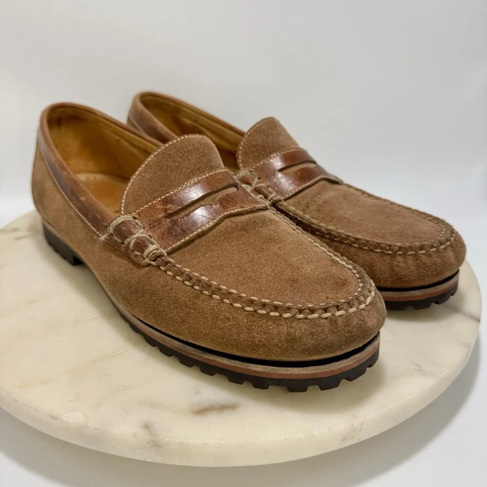 Martin Dingman Shoes Mens 10 Brown Suede Leather Loafer Slip On Lug Sole Moc Toe